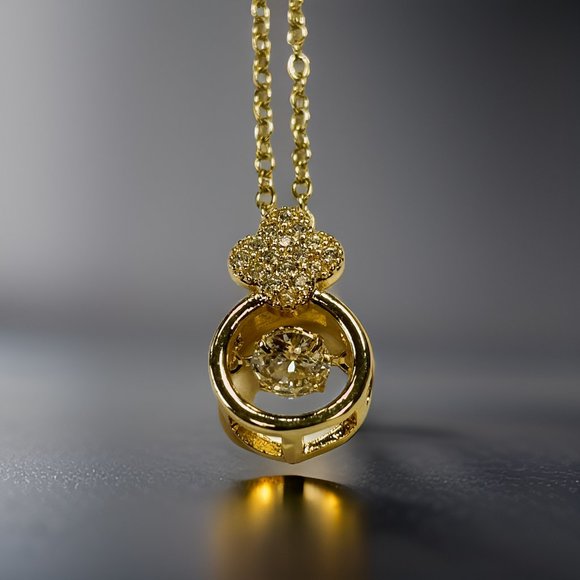 Gold Round Ring King's Crown Face with 1.5 ct Zircon Round Cut Floater Necklace - Picture 1 of 16